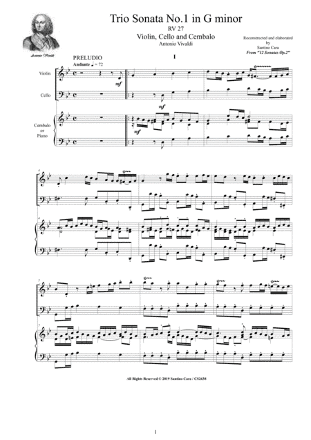 Vivaldi - Trio Sonata No.1 in G minor RV 27 Op.2 for Violin, Cello and Cembalo (or Piano) (arr. Santino Cara)