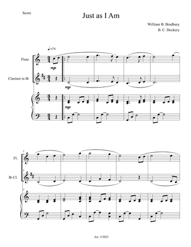 Just As I Am (Flute and Clarinet Duet with Piano Accompaniment) (arr. B. C. Dockery)