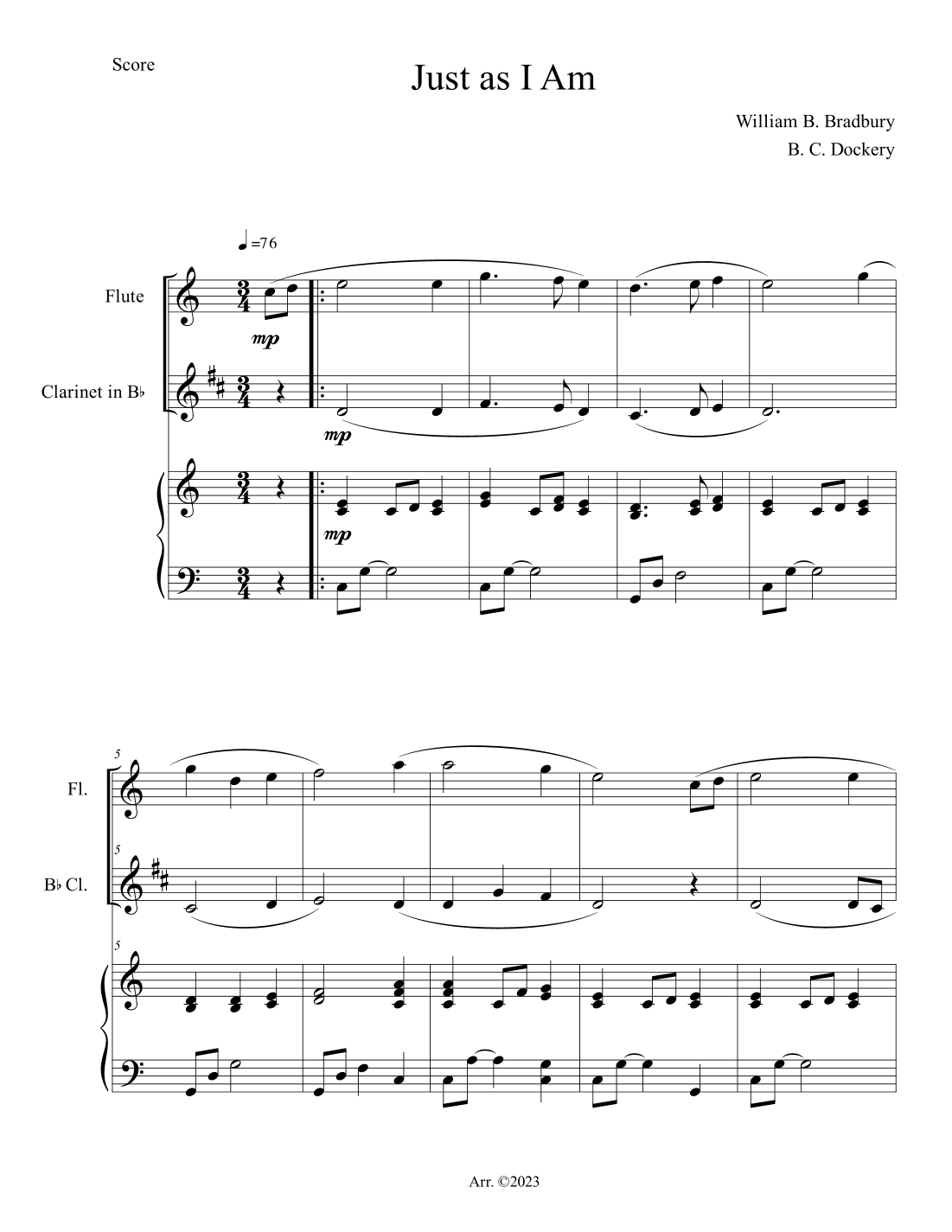 Just As I Am (Flute and Clarinet Duet with Piano Accompaniment) (arr. B. C. Dockery)