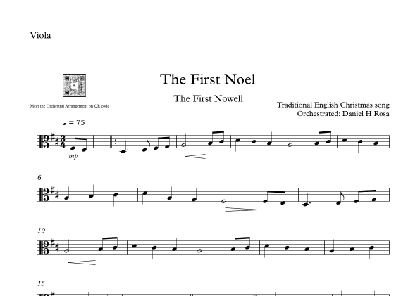 The First Noel - The First Nowell - Easy Christmas Carol - Viola (arr. Daniel H Rosa)