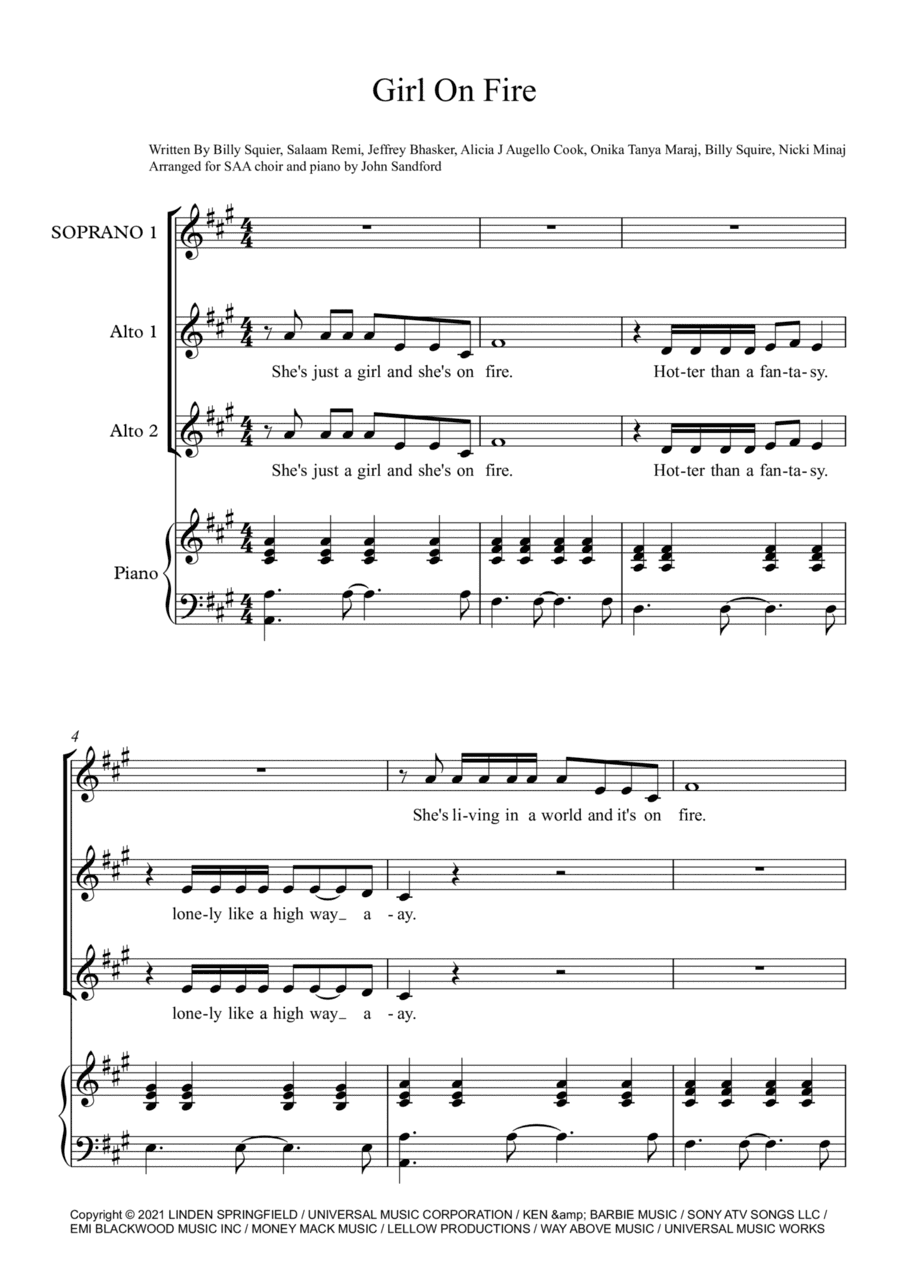 Girl On Fire (bluelight Version) (arr. John Sandford)