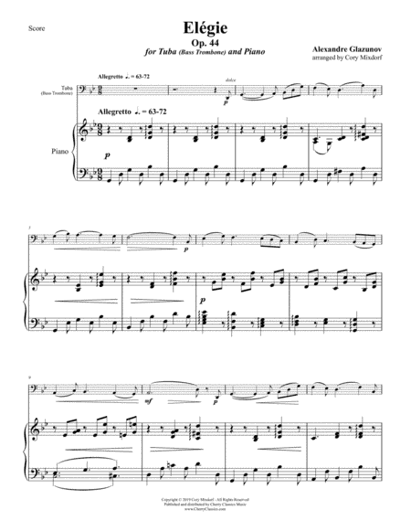Elegie Opus 44 for Tuba or Bass Trombone and Piano (arr. Cory Mixdorf)
