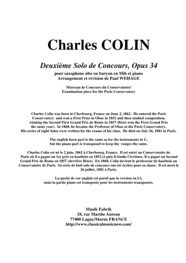 Charles Colin: Deuxième Solo de Concours, Opus 34 arranged  for english horn  and piano (arr. Paul Wehage)
