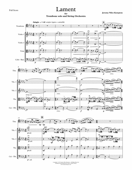 Lament for Trombone and String Orchestra (arr. Cherry Classics Music)