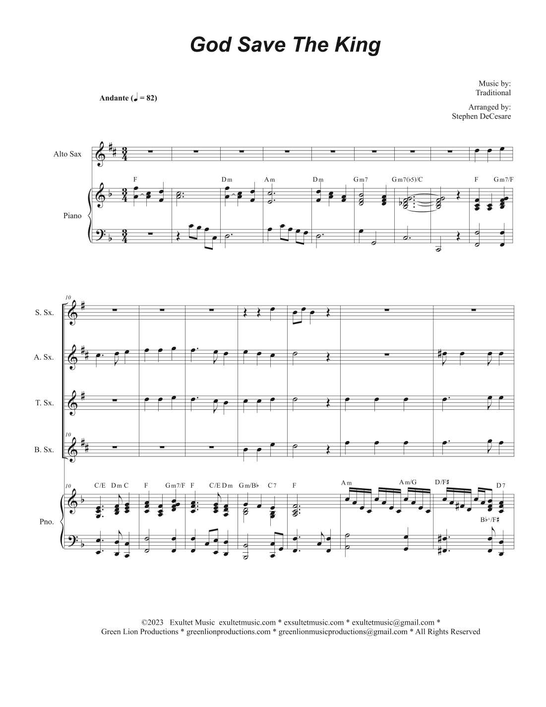 God Save The King (Saxophone Quartet and Piano) (arr. Stephen DeCesare)