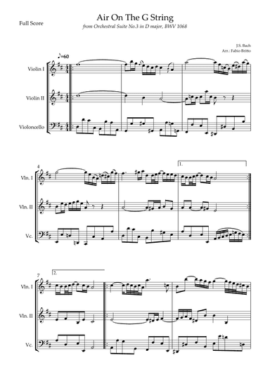 Air On The G String (J.S. Bach) for String Trio (arr. Fabio Britto)
