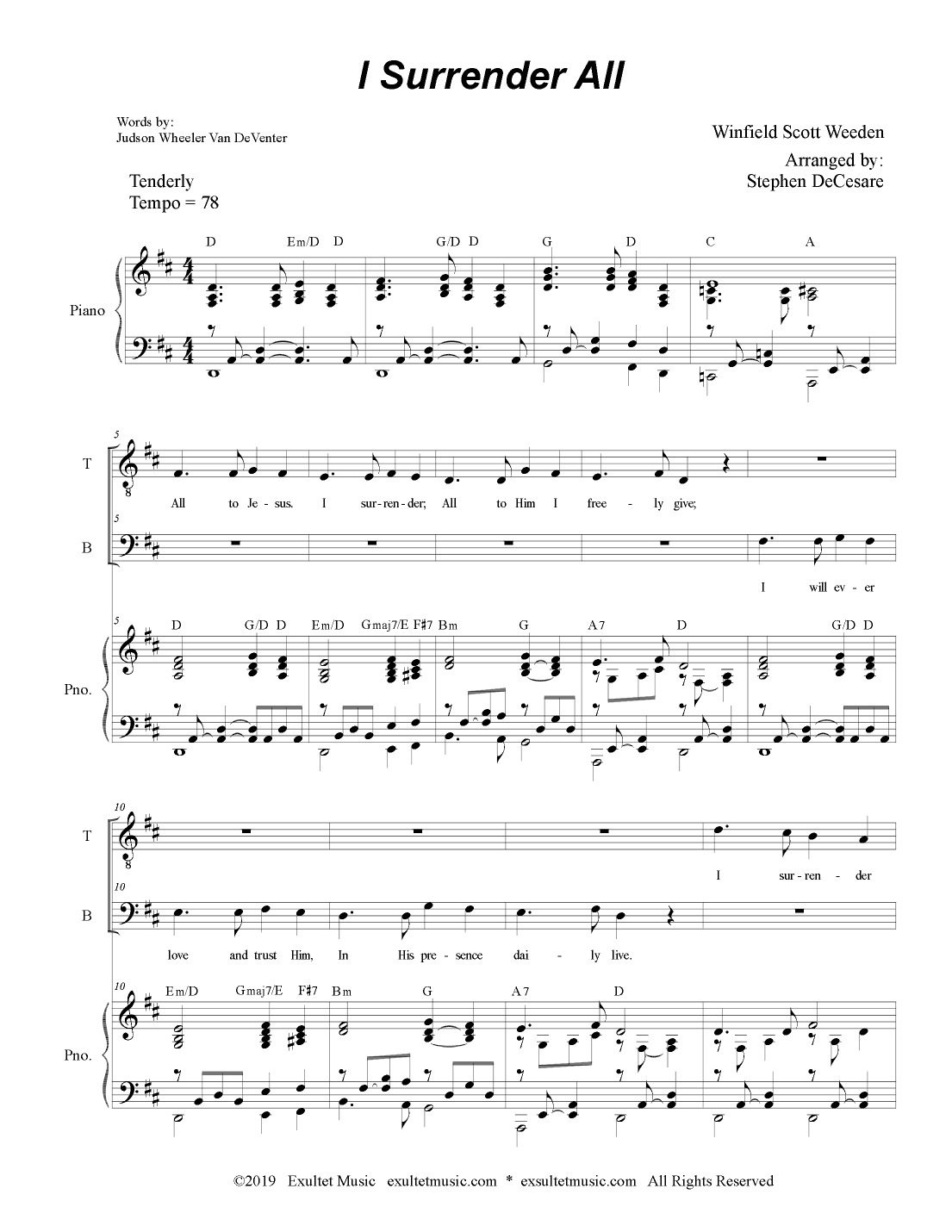 I Surrender All (Duet for Tenor and Bass Solo) (arr. Stephen DeCesare)