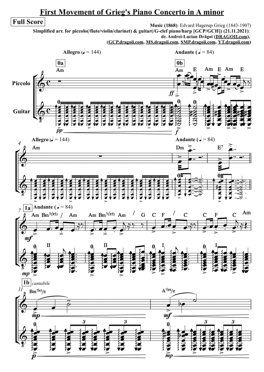 Grieg (Edvard) - First Movement of Grieg's Piano Concerto in A minor - simplified arr. for piccolo ( (arr. Andrei-Lucian Dragoi)