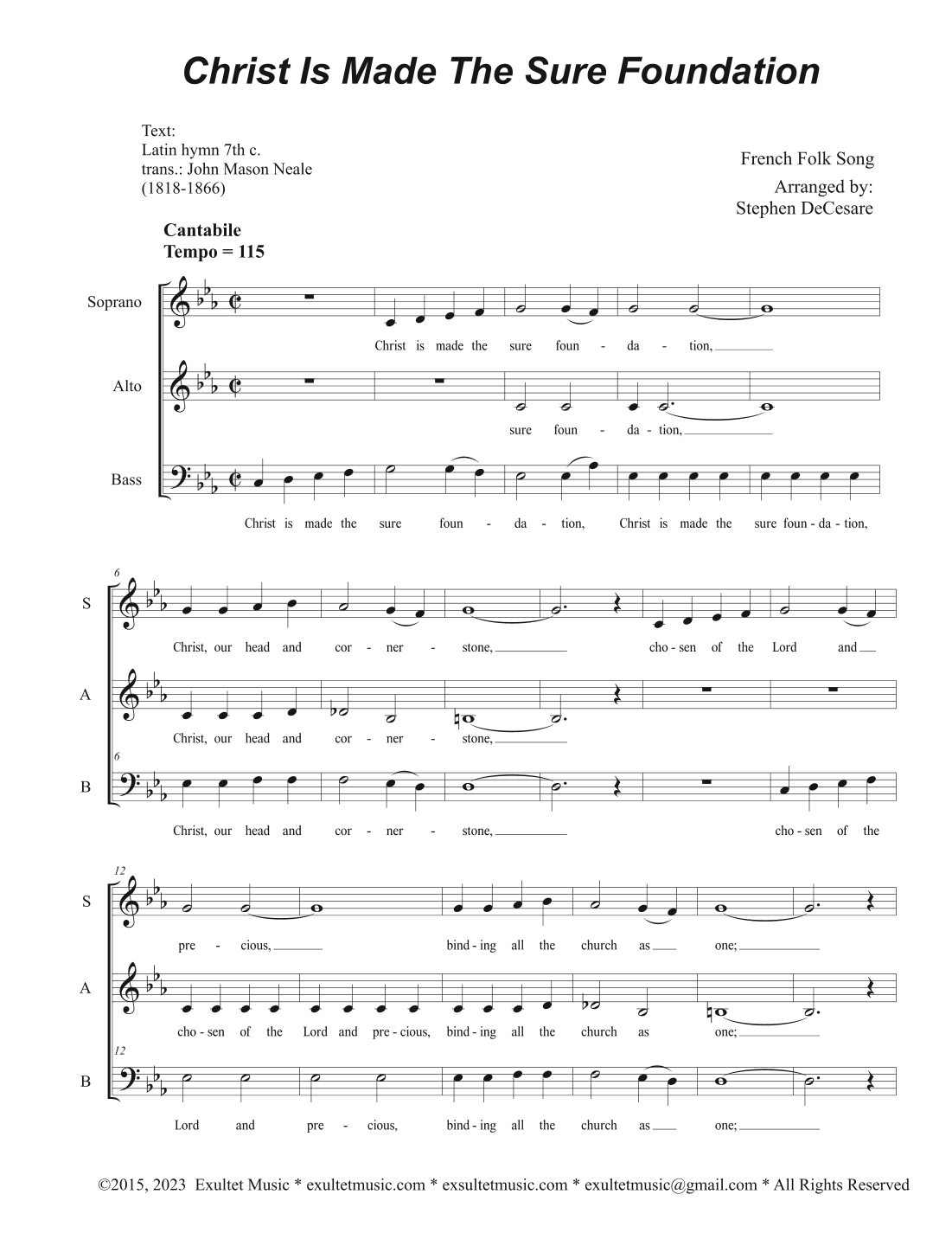 Christ Is Made The Sure Foundation (Vocal Trio - (SAB) (arr. Stephen DeCesare)