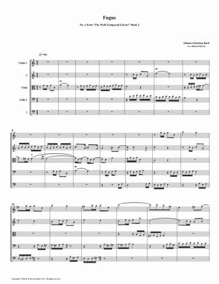 Fugue 01 from Well-Tempered Clavier, Book 2 (String Quintet) (arr. Richard Byrnes)