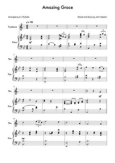 Amazing Grace - Trombone (treble clef) (arr. K J Rickells)