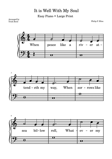 It Is Well With My Soul Large Print Easy Piano Solo (arr. Large Print Sheet Music)