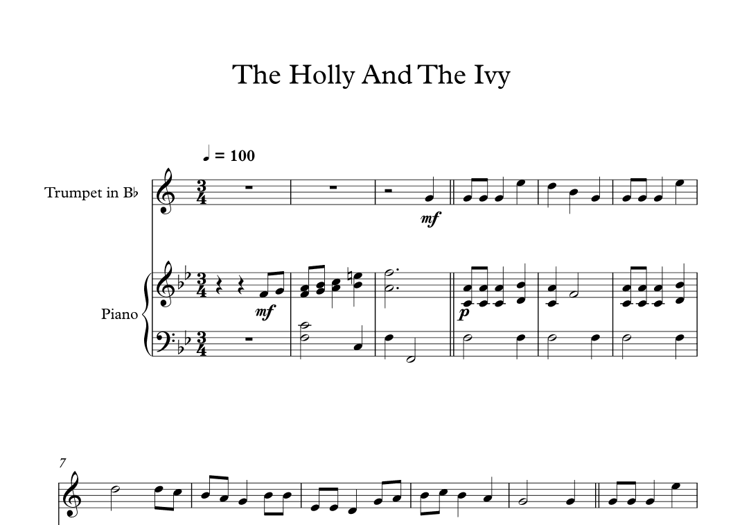 The Holly And The Ivy (Trumpet + Piano) (arr. Digital Book Music)