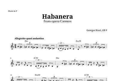 Habanera from Carmen by Bizet for French Horn with Chords (arr. Langanho)
