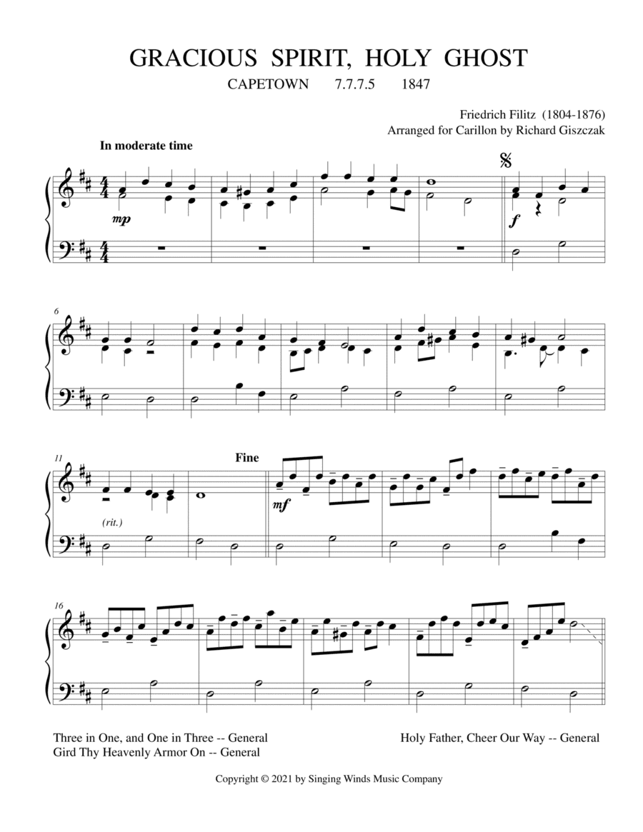 Gracious Spirit, Holy Ghost (CAPETOWN) (arr. Richard Giszczak)