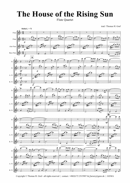 The house of the rising sun - Folk Song - Flute Quartet (arr. Thomas H. Graf)