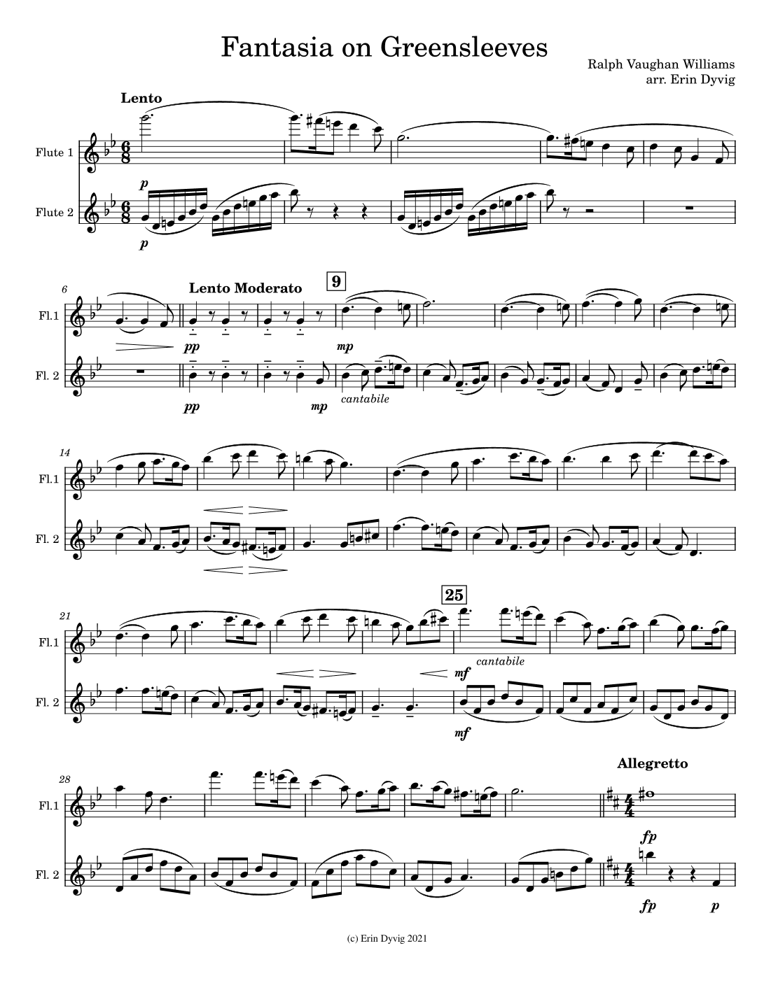 Fantasia on Greensleeves arranged for Flute Duet (arr. Erin Dyvig)