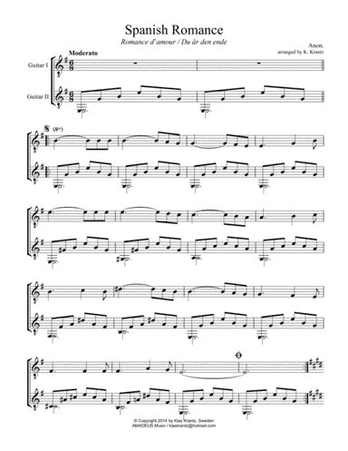 Spanish Romance, Romanza for easy guitar duo (arr. K. Krantz)