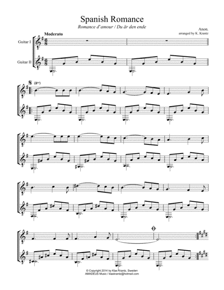 Spanish Romance, Romanza for easy guitar duo (arr. K. Krantz)