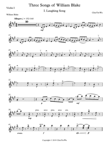 Three Songs of William Blake (Instrumental Parts)