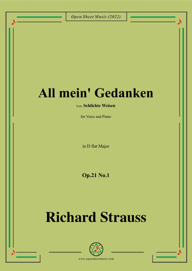 Richard Strauss-All mein' Gedanken,Op.21 No.1,in D flat Major (arr. OSM Press)