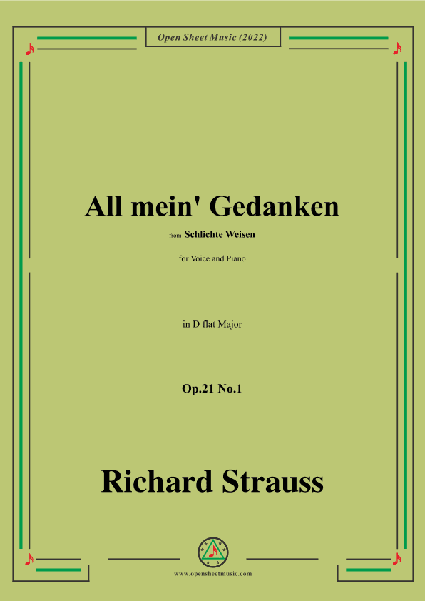 Richard Strauss-All mein' Gedanken,Op.21 No.1,in D flat Major (arr. OSM Press)