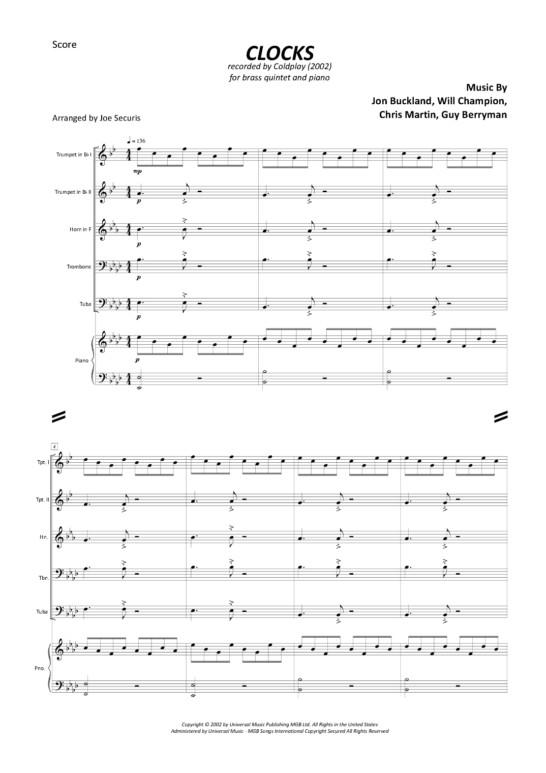 Clocks (arr. Joe Securis)
