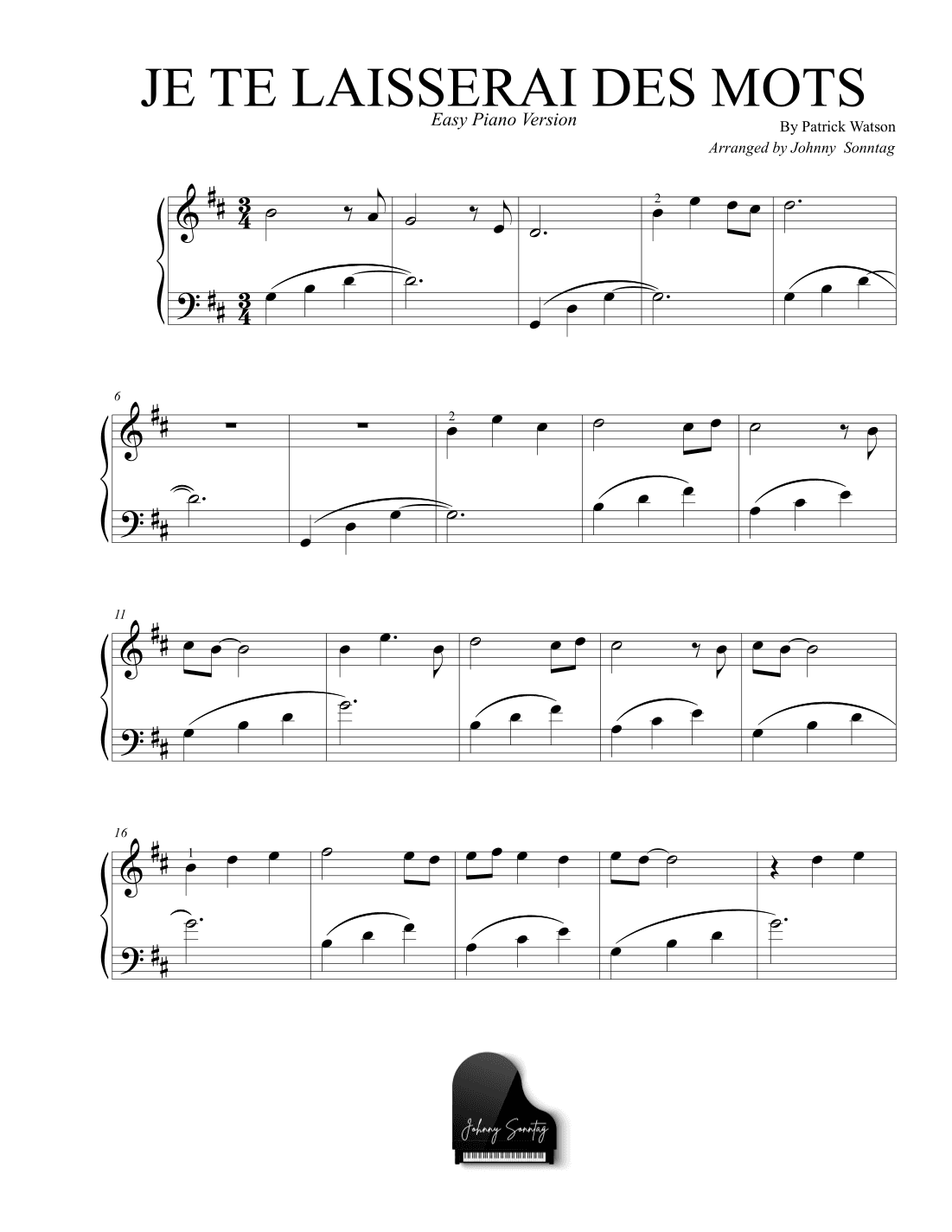 Je Te Laisserai Des Mots (arr. Johnny Sonntag)