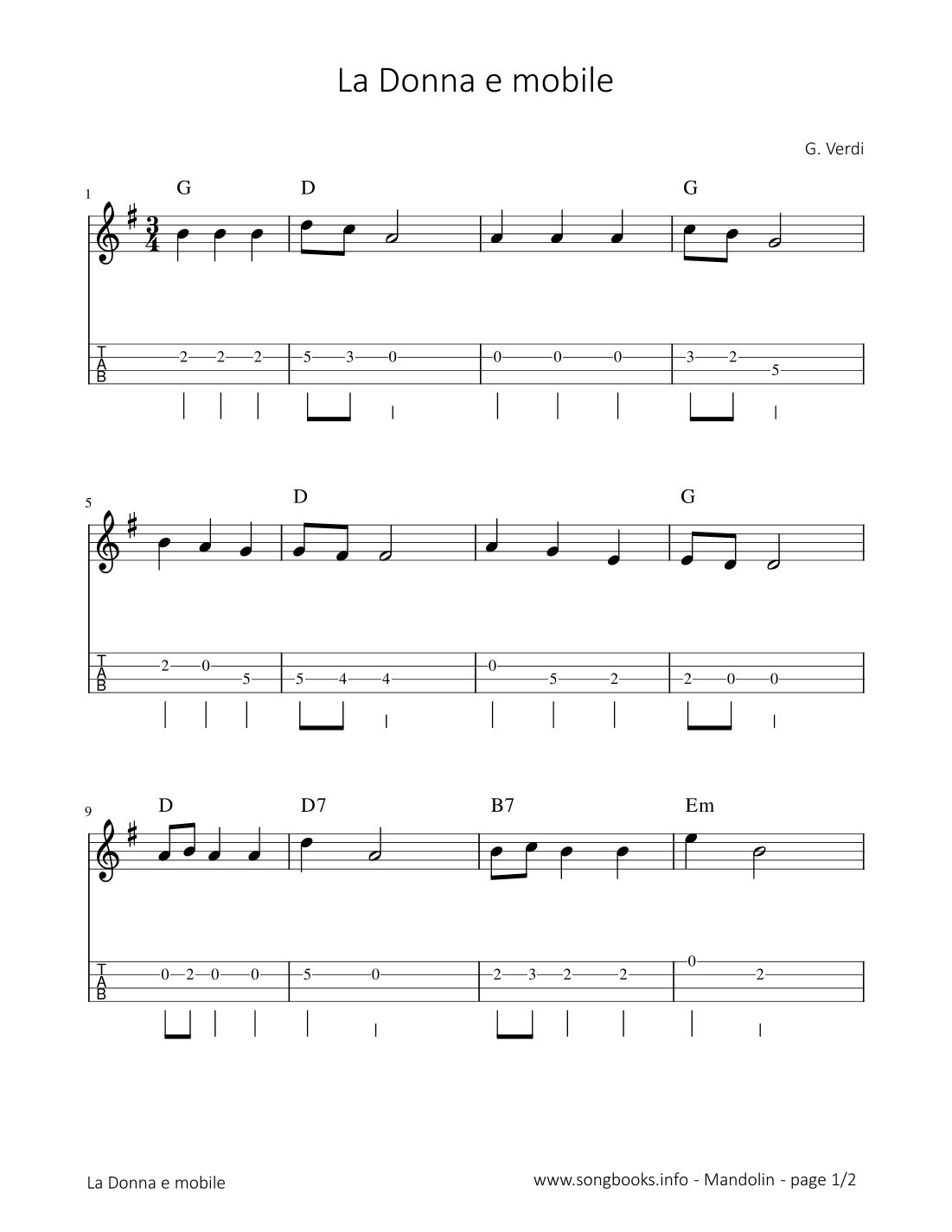 La Donna e mobile - G. Verdi (arr. songbooks.info)