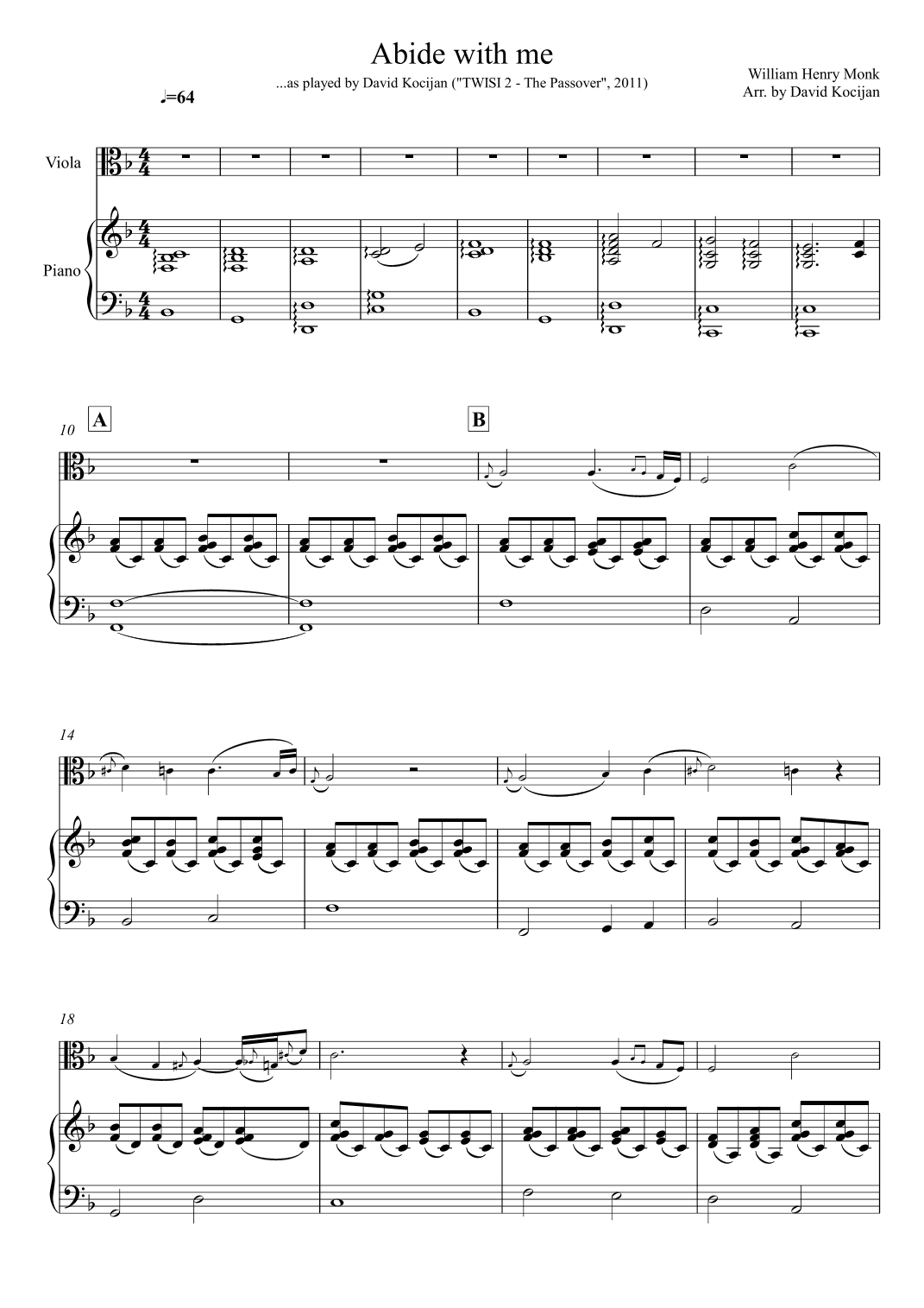 Abide with me (viola & piano) (arr. David Kocijan)