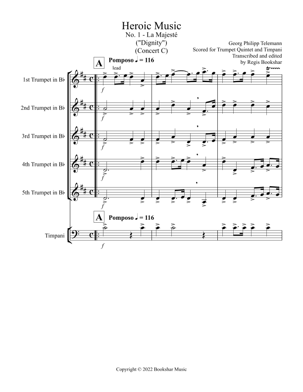 Heroic Music - No.   1. La Majeste (C) (Trumpet Quintet, Timp) (arr. Regis Bookshar)