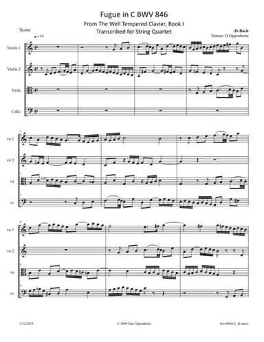 Bach: Fugue from The Well Tempered Clavier BWV 846 Transcribed for String Quartet (arr. D Oppenheim)