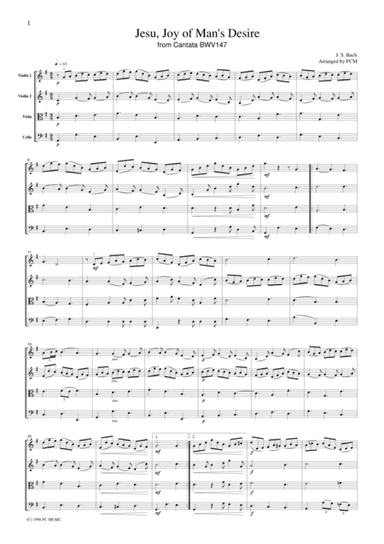J.S.Bach  Jesu, Joy of Man's Desire from Cantata BWV147, for string quartet, CB203 (arr. FCMUSIC)