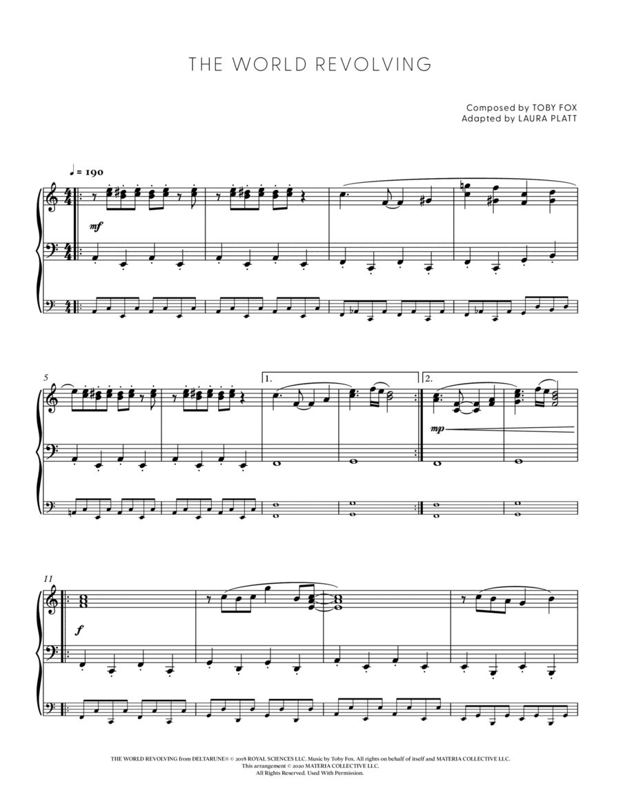 THE WORLD REVOLVING (DELTARUNE - Piano Sheet Music)