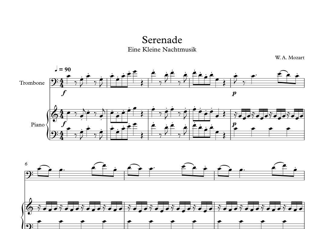 Serenade (Eine Kleine Nachtmusik) - Wolfgang Amadeus Mozart (Trombone + Piano) (arr. Digital Book Music)