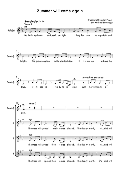 Summer will come again (arr. Michael Betteridge)