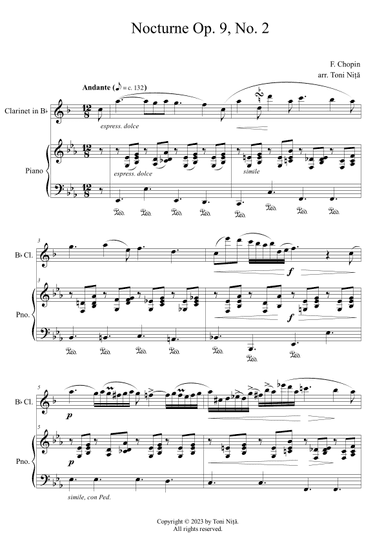 Chopin - Nocturne Op. 9, No. 2 (for Clarinet in Bb & Piano) (arr. Toni Nita)