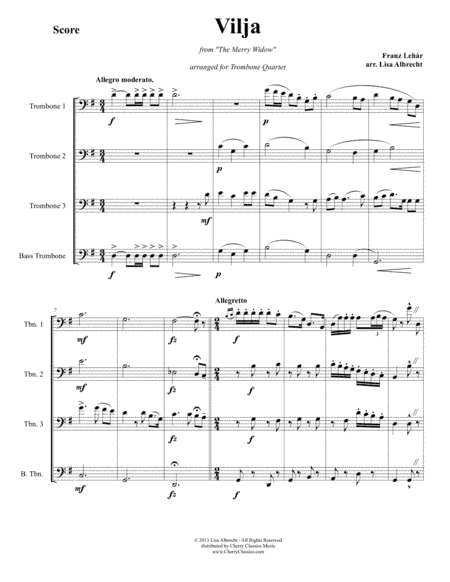 Vilja from the Merry Widow for Trombone Quartet (arr. Albrecht, Lisa)