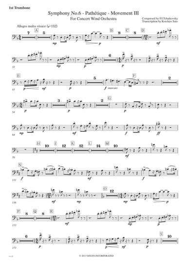 Symphony No.6 Pathetique Movement III [Parts] Trombones(1st,2nd,3rd and Bass) (arr. Koichiro Sato)