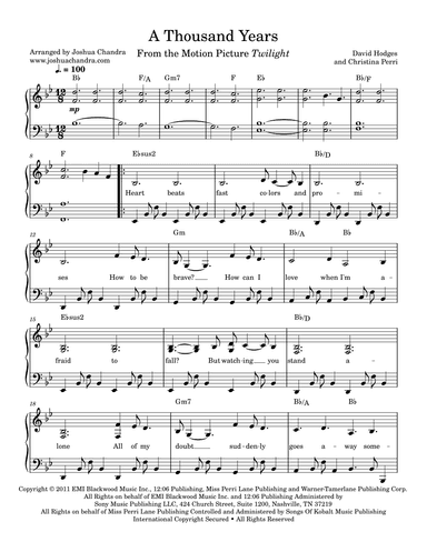 A Thousand Years (arr. Joshua Chandra)