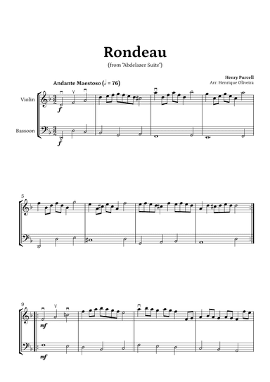 Rondeau from "Abdelazer Suite" by Henry Purcell - For Violin and Bassoon (arr. Henrique Oliveira)