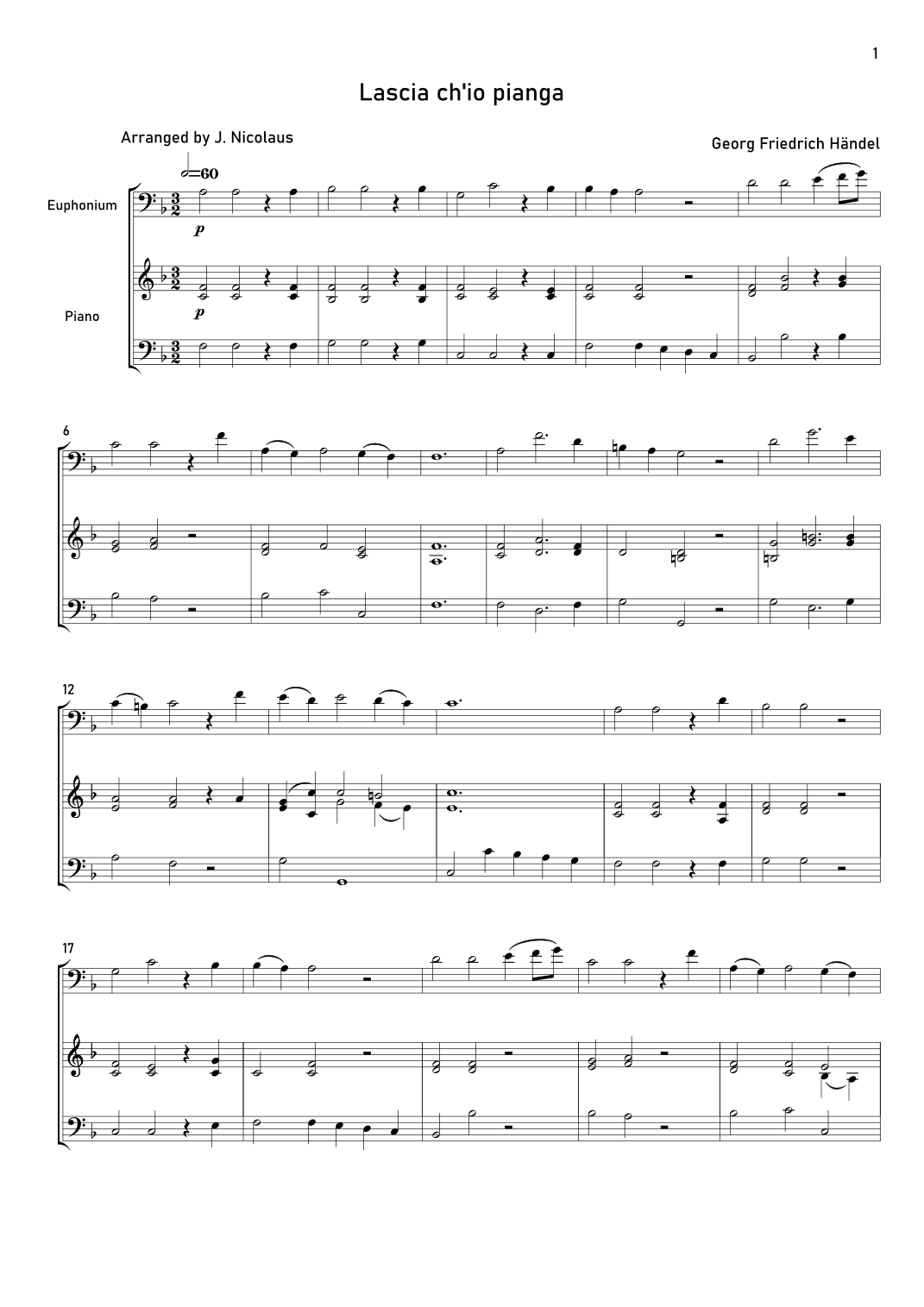 Lascia ch'io pianga (arr. John Nicolaus)