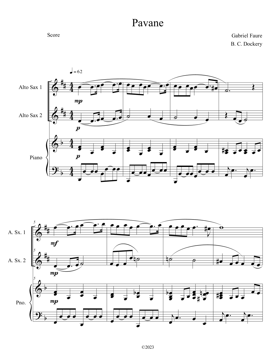 Pavane (Alto Sax Duet with Piano Accompaniment) (arr. B. C. Dockery)