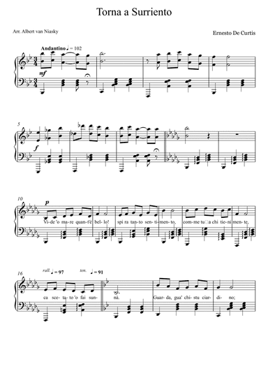 Torna a Surriento_Bb -  major key (or relative minor key) (arr. Albert van Niasky)