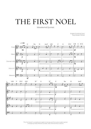 The First Noel (Woodwind Quintet) - Christmas Carol (arr. Pedro Merendi)