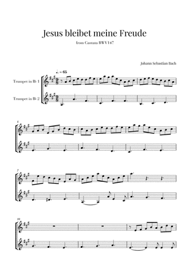 Bach - Jesus bleibet meine Freude for 2 Trumpets in Bb (arr. Cadenza Editions)