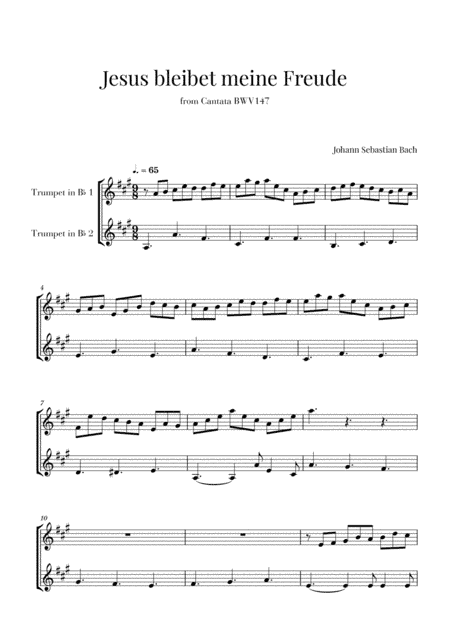 Bach - Jesus bleibet meine Freude for 2 Trumpets in Bb (arr. Cadenza Editions)