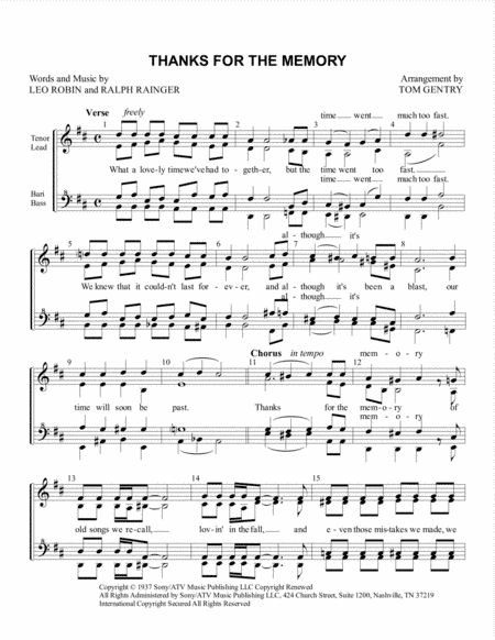 Thanks For The Memory (arr. Tom Gentry)