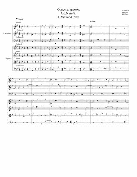 Concerto grosso, Op.6, no.8 "Christmas concerto" (Original) (arr. Gil Garty)
