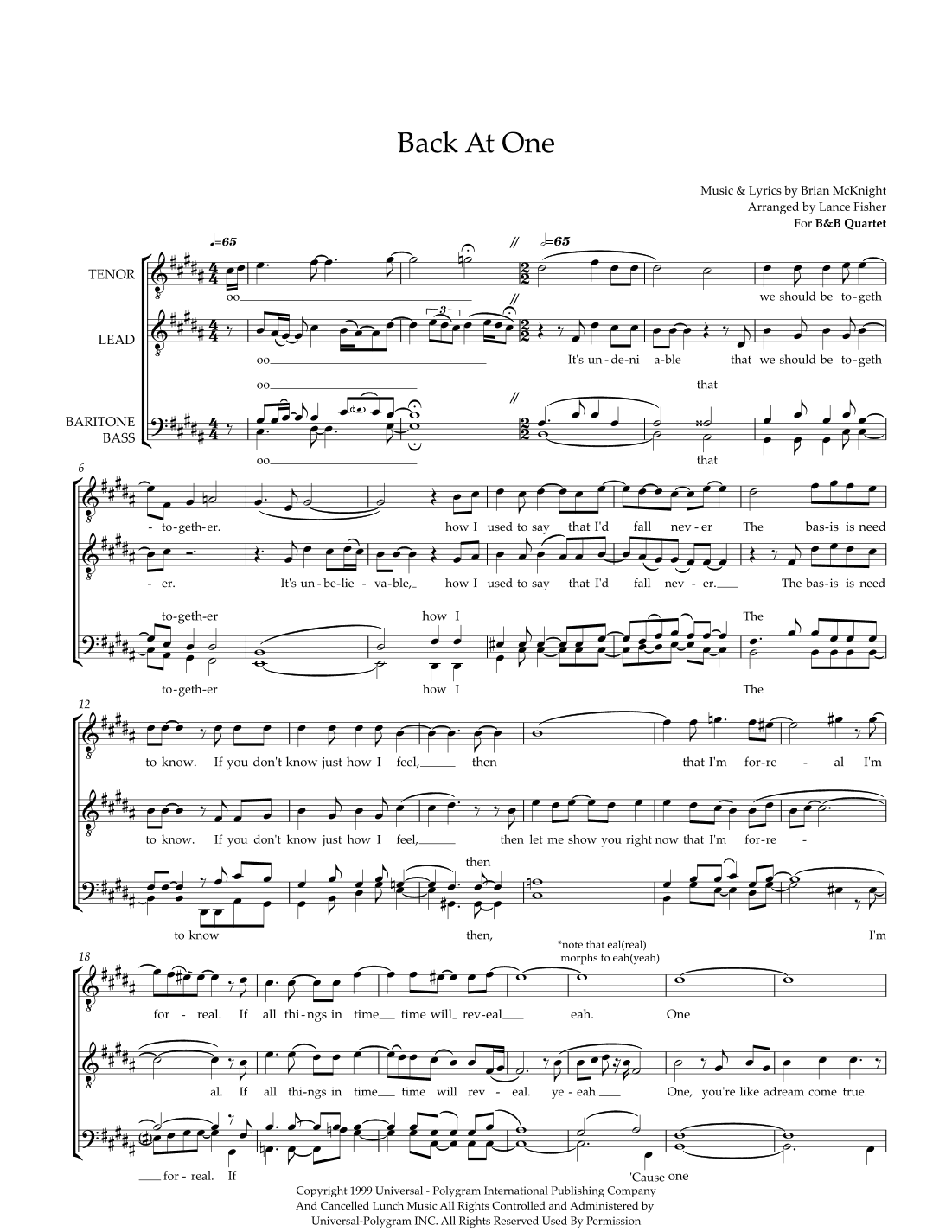 Back At One (arr. Lance Fisher)